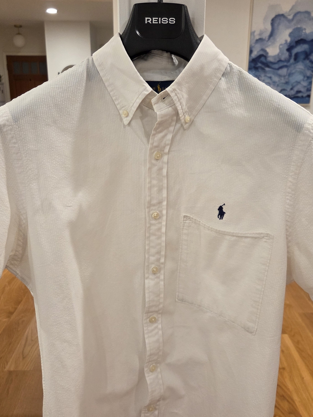 Polo Ralph Lauren Mens White Seersucker Classic Fit Button-Down Shirt (L)